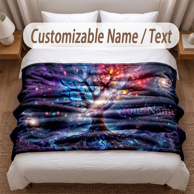 Tree of Life Theme Soft Blanket Personalized Custom Name Text Print Warm Blanket Home Sofa Bedroom Decor
