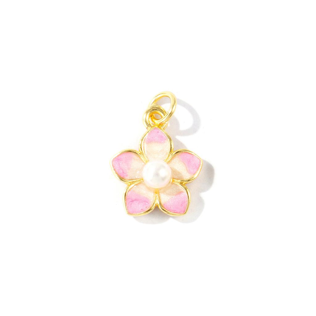 2Pcs Flower Charms Enamel Acrylic Imitation Pearl Brass 18K Gold Plated Pendants For DIY Necklace Jewelry Making 18mmx13mm