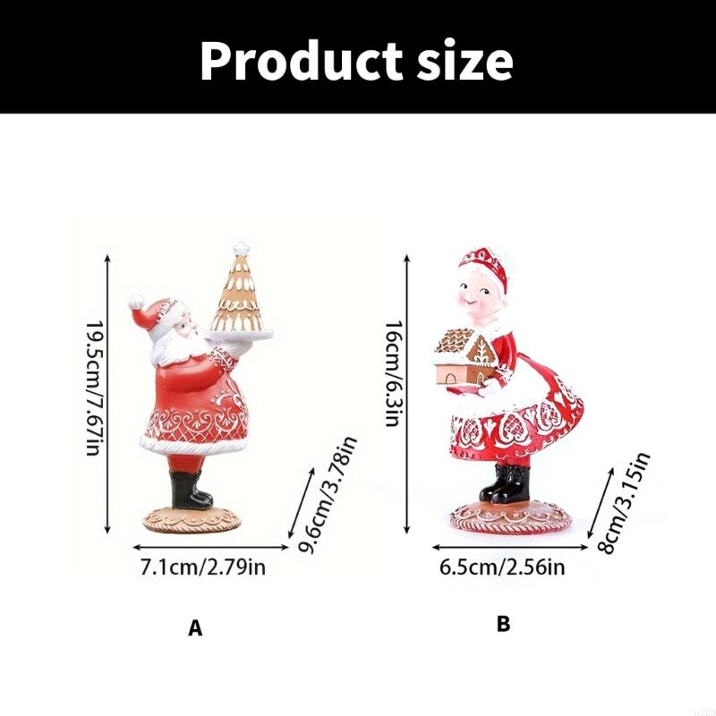 62KD Seasonal Gingerbreads Santa Couple Table Decors Resins Figures for Holiday Gift