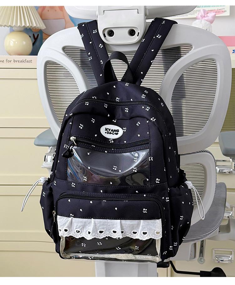 Schoolbag Ice Lemon Mint Light Shadow Flower Mark Girls Backpack Sweet Waxy Girls Ballet Wind Mori Clear Sense Travel Small Backpack