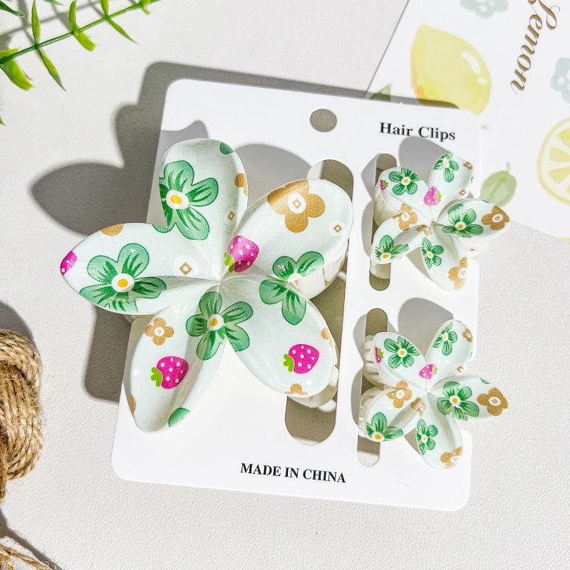 Printed Flower Clip Set High-end Seaside Vacation Flower Hair Clip Shark Clip Hair Accessory