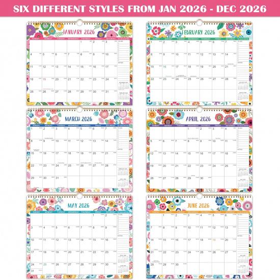 2026 Calendar - 2026 Wall Calendar, 15" x 11.5", JAN.2026 -DEC.2026, 12 Monthly Wall Calendar 2026, Hanging Hook - Clorful Floral