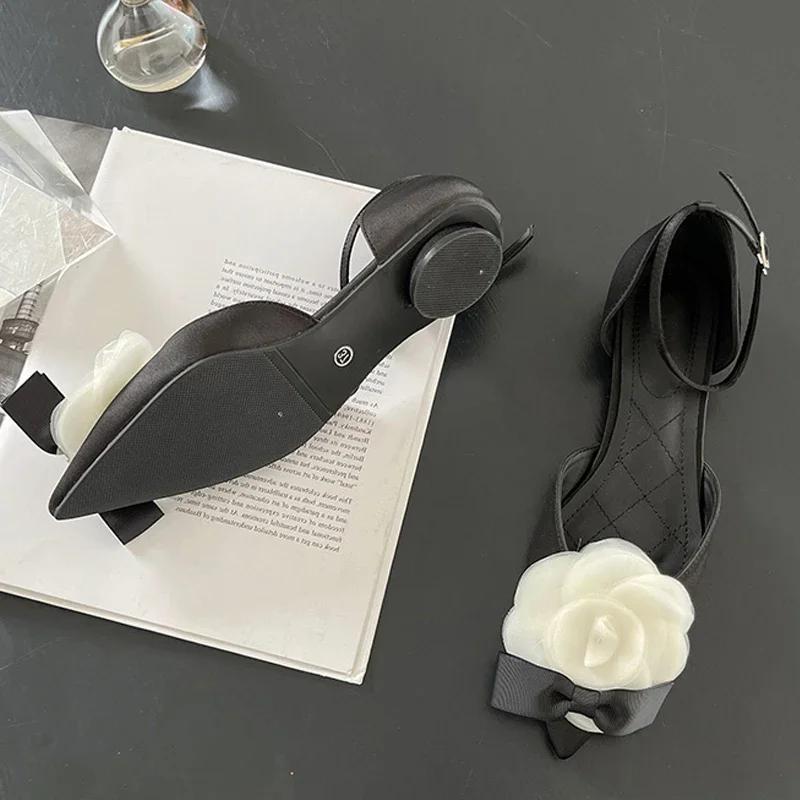 Designer Flowers Mary Jane Sandals Women Summer Pointed Toe Slingback Flats Elegant Mules Sandals for Girls Sandalias De Mujer