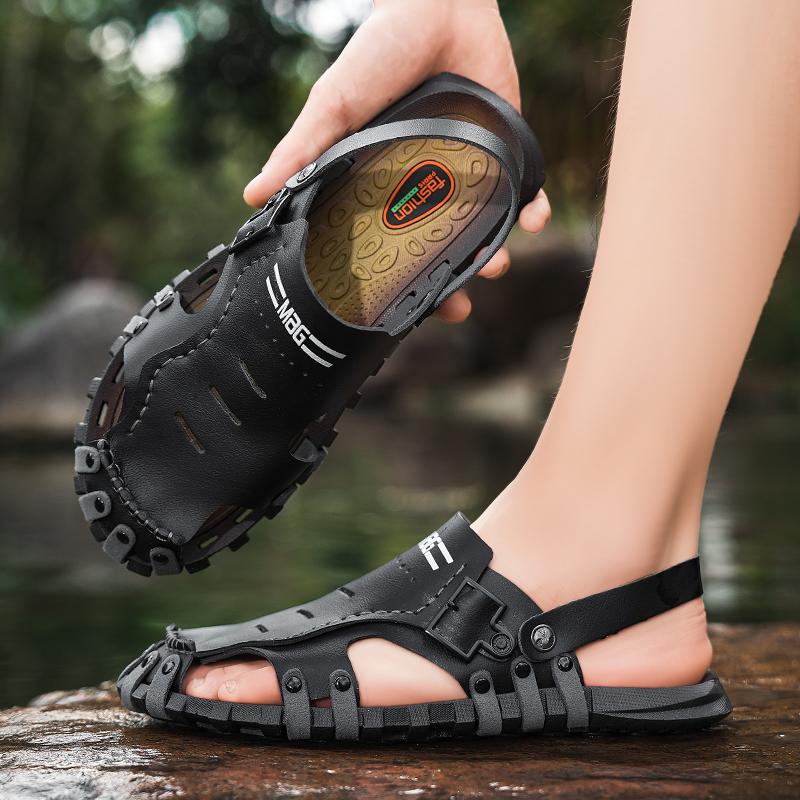 Men Hiking Sandals Khaki Summer Outdoor Wide Palm Black Blue Beach Shoes Close Toe Sport Sandals