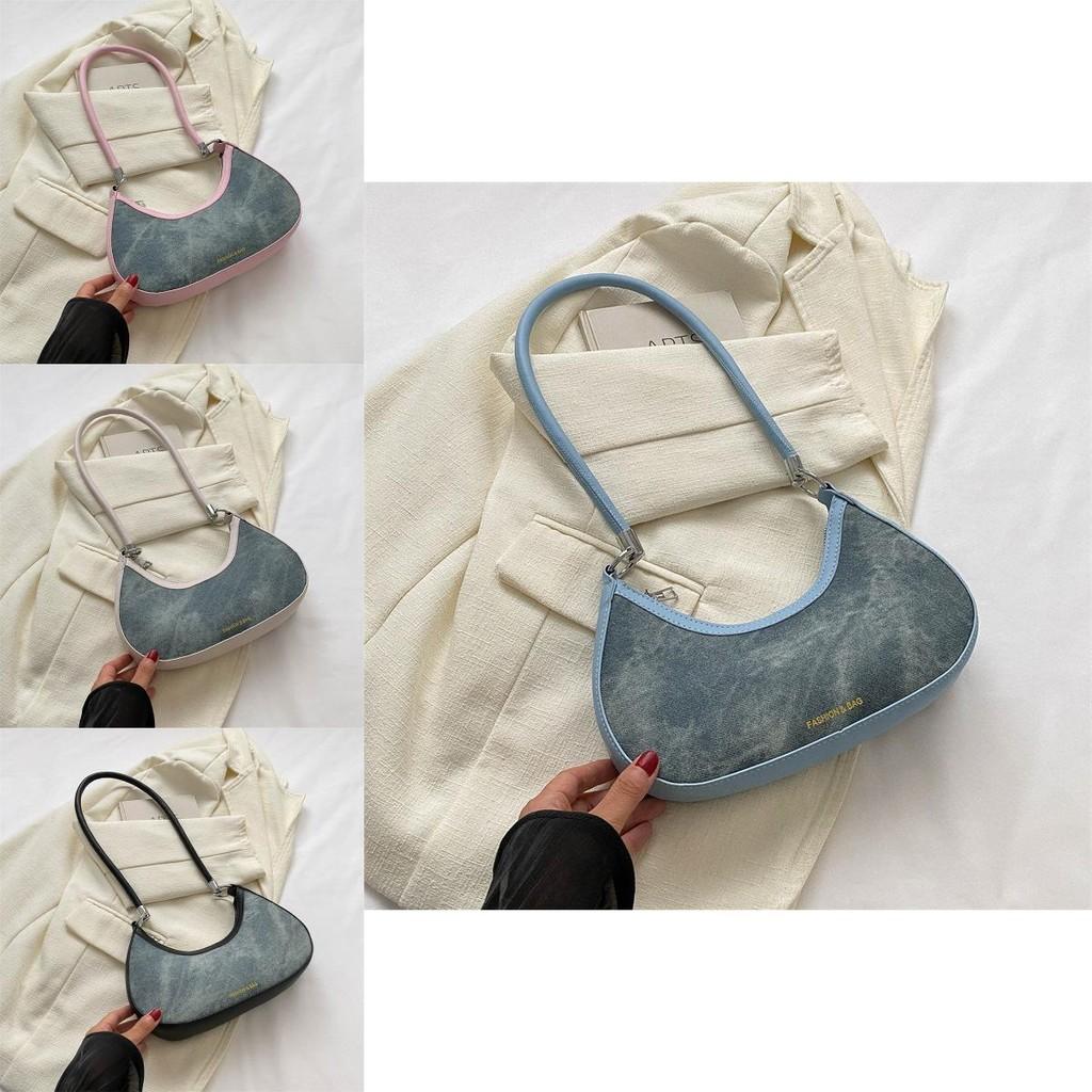 Stylish Cowhide Fabric Underarm Bag For Women In Trendy Black White Pink And Blue Colors