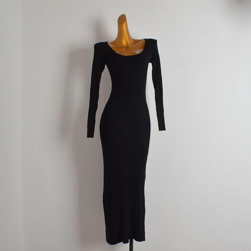 Export Single Fashion Style Sexy round Neck Sunken Stripe Long Sleeves Knitting Dress Women's Clothing Spring and Autumn Slim Fit Fishtail Dress