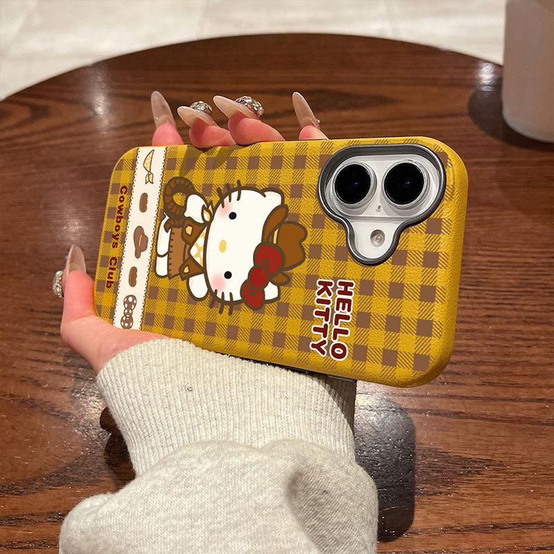 New Checked Denim Katy Suitable for IPhone16 Mobile Phone Case Apple 15 Protective Case 14 Leather Pattern Soft Shell Silver Frame