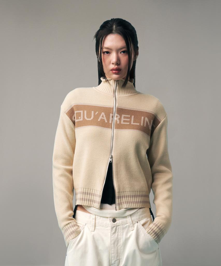 Seukweeolain Basic Logo Jacquard Knit Zip-Up_Beige