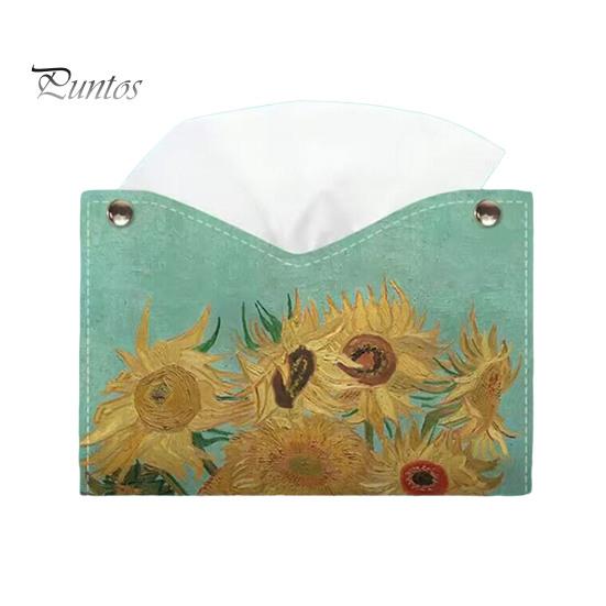 Space Saving Paper Holder PU Leather Tissue Box Cover with Wild Rose/Sunflower Pattern, Foldable Desktop Organizer, Napkin Case, Facial Organizer