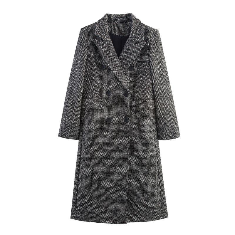 

Kaslead New Women clothes Western Style British Style Herringbone Pattern Loose Temperament Commuter Style Wool coat Grey L