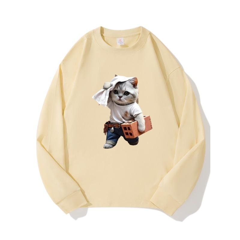 Sweat Wiping Cat Autumn Clothing Long Sleeved Pure Cotton New Men s and Women s Top Spring Inner Layer Basic Shirt Round Neck Long Sleeved T-shirt XXL бежевый 2179₽