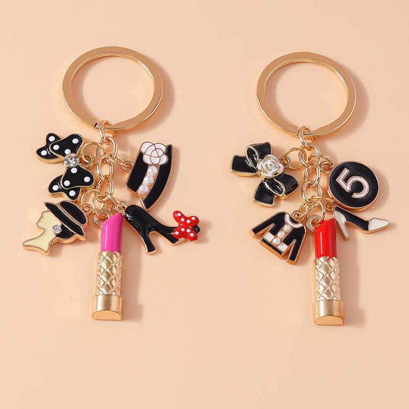 Fashion Enamel Mini Higheel Hat Keychain Lipstick Bowknot Key Rings Pendant for Key Holder Women Girl Handbag Decor Jewelry Gift