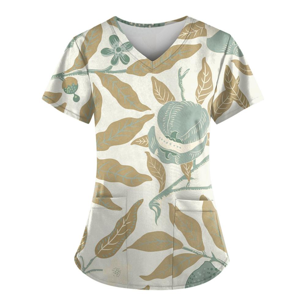 V-Neck Work Clothes Unisex Pet Grooming Uniforms Institutions Beauty Salon Scrubs Tops Scrubs Tops Spa Uniforms Print Shirt A50