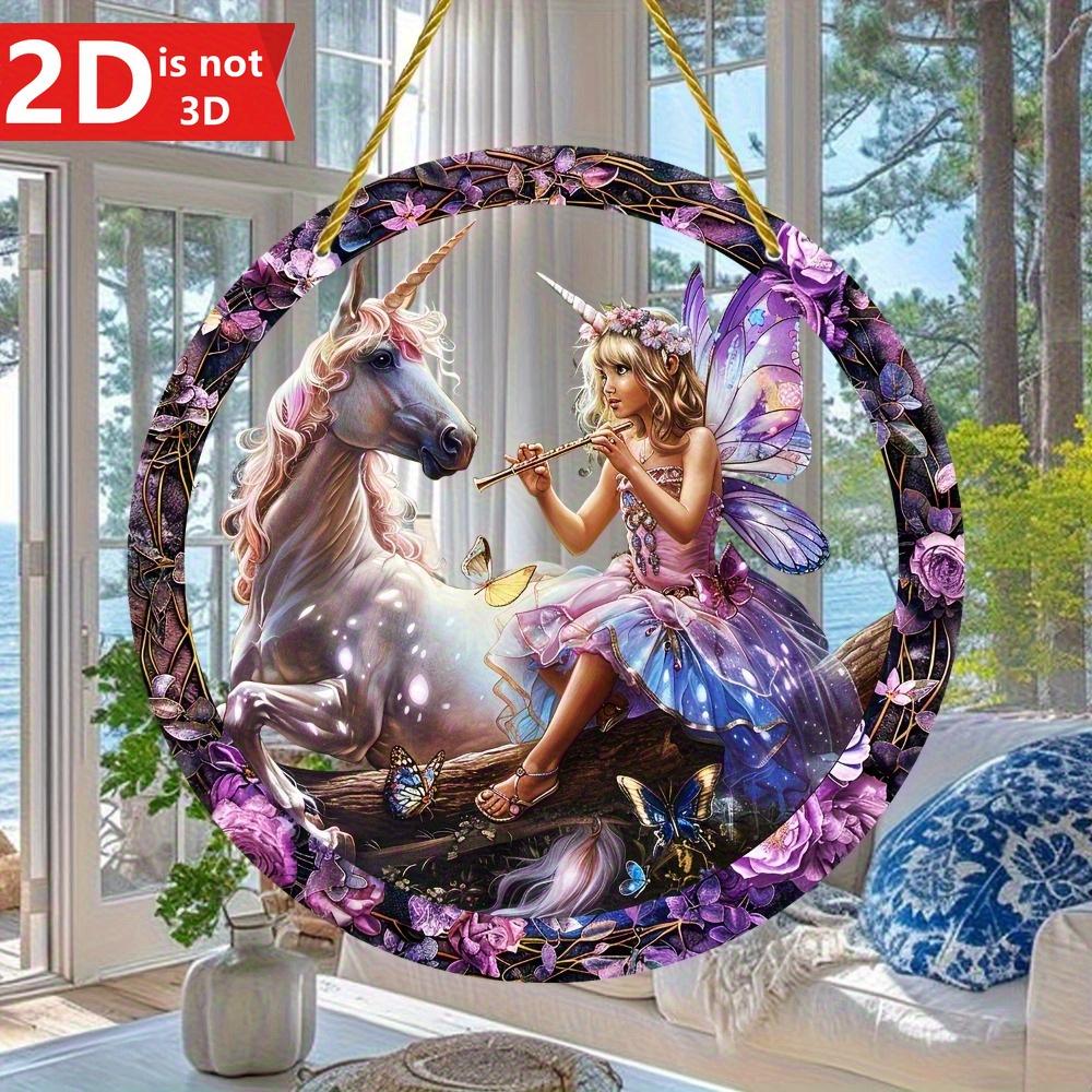 

Ловец солнца «Единорог и фея». Красочный декор из витражного стекла для сада и центральных элементов венков. Чудесный подарок. чистый