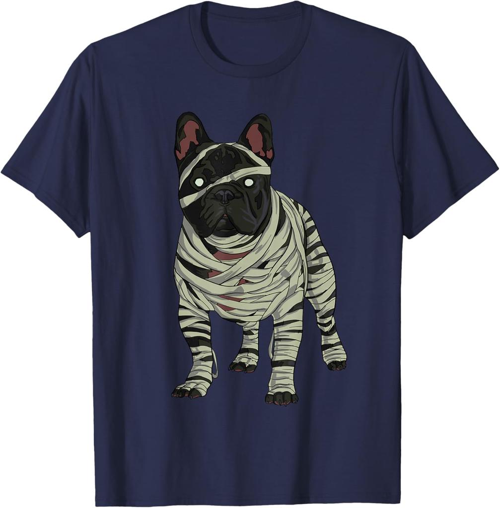 French Bulldog Mummy Halloween Costume Dog Lover Graphic Tee Breathable Cotton Casual T-Shirt