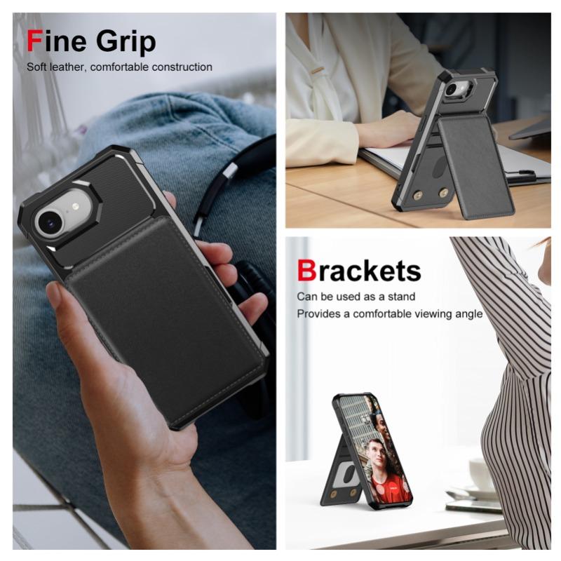 Peněženka Držák na karty RFID Blokování Magnetický stojánek Pouzdro na telefon pro iPhone 16E 16 Plus 15 Pro Max 14 13 mini 12