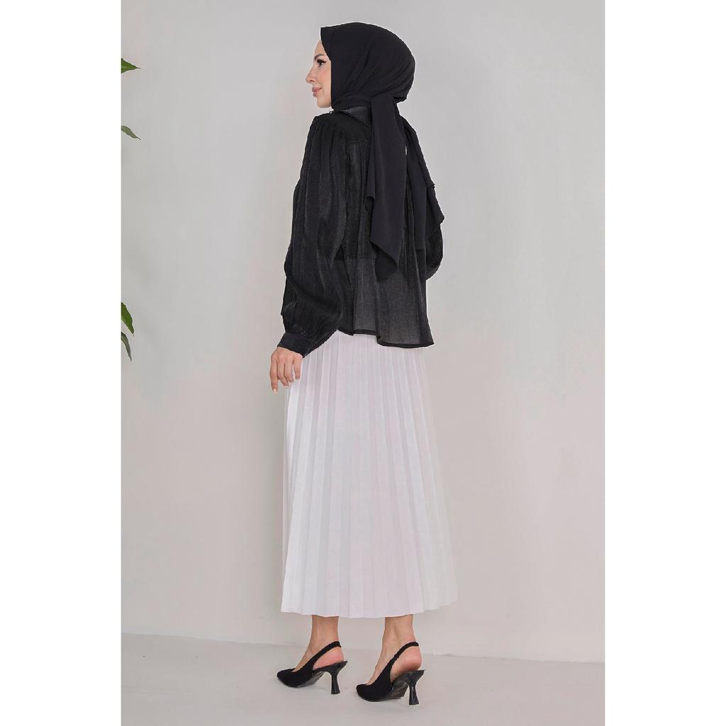 Fusta neagră plisată pentru femei, medie, simplă - 23036