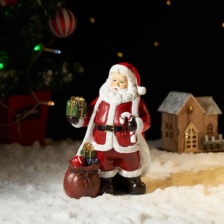 Mini Santa Claus Figurines Holding Gifts Small Resin Sculpture Home Decor
