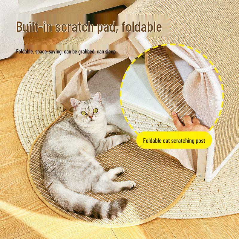 Villa para Gatos para Todas as Estações: Tenda Fechada Durável e à Prova de Vento com Placa Arranhadora de Sisal.