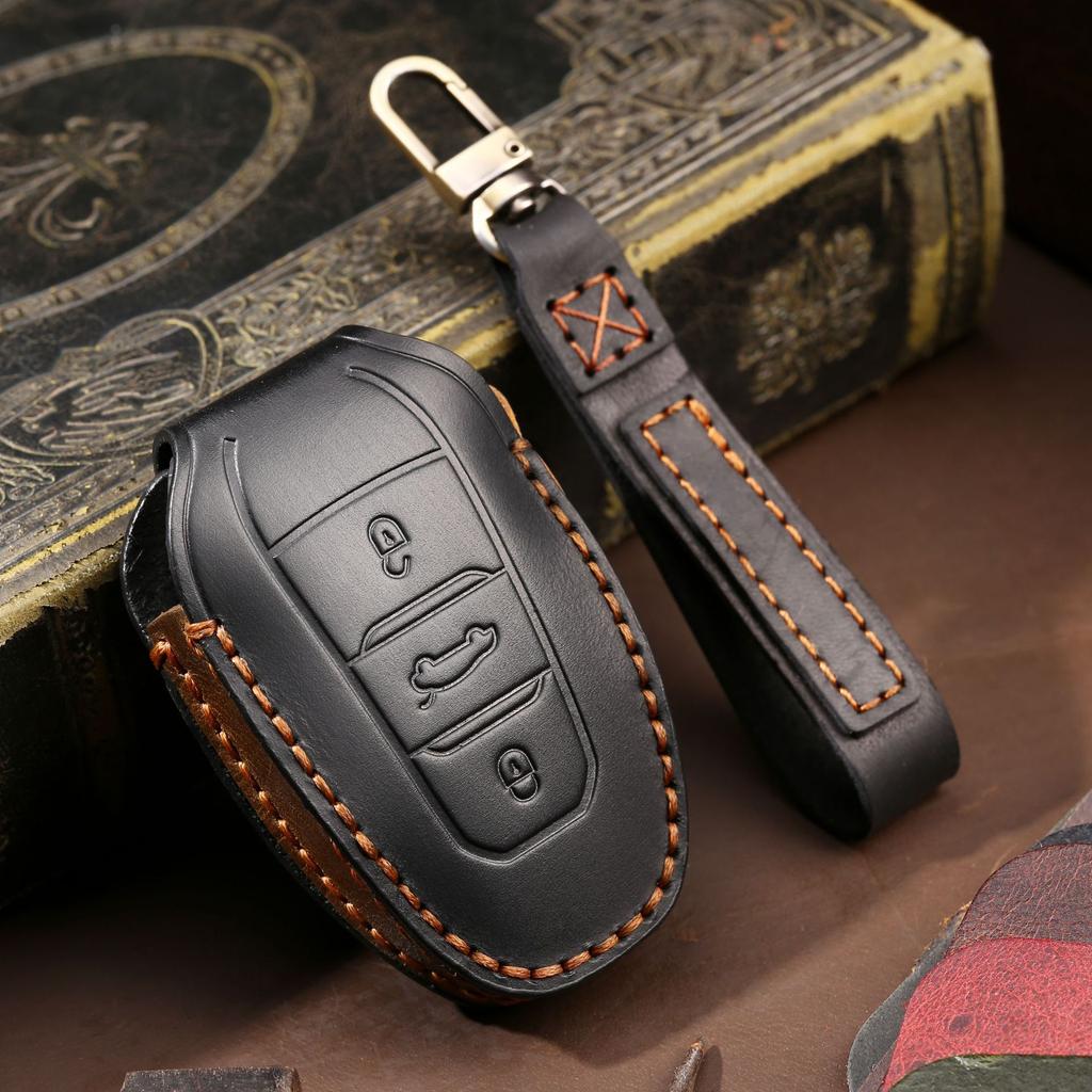 Leather Car Key Cover Keychain Case Protector for Peugeot 207 208 3008 206 308 508 2008 407 5008 301 Citroen C3 C4 C5 Berlingo