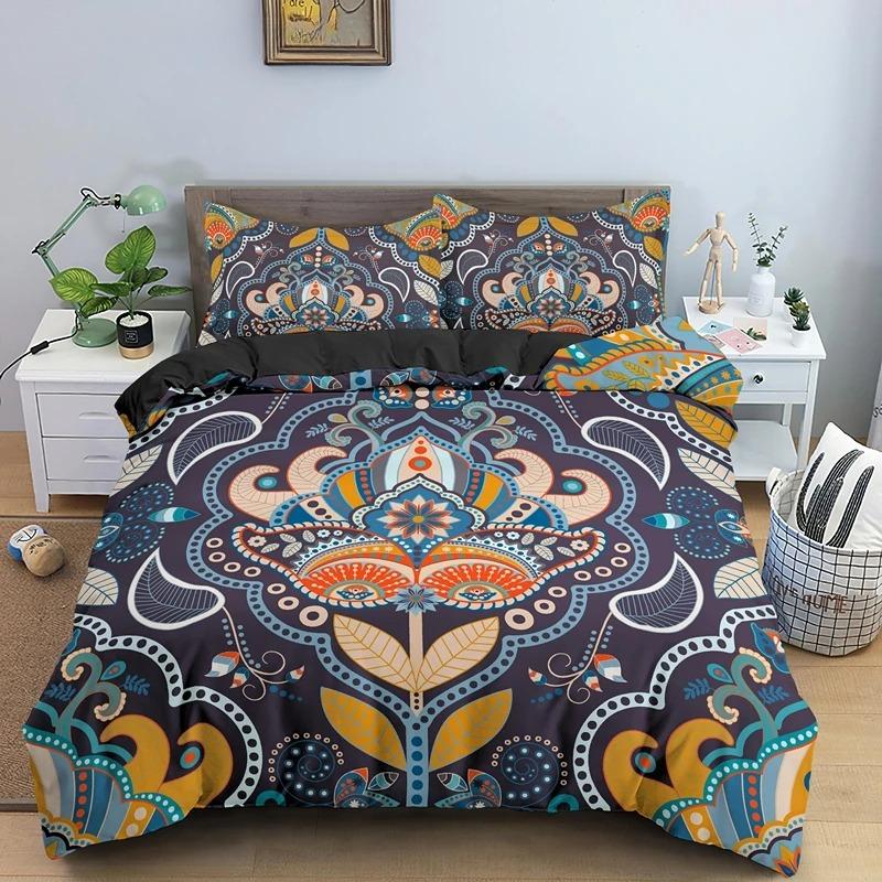Psychedelic Boho Luxury Bedding Set 2/3PCS With Pillowcase King Mandala Duvet Cover Queen Comforter Cover Polyester Quilt Cover