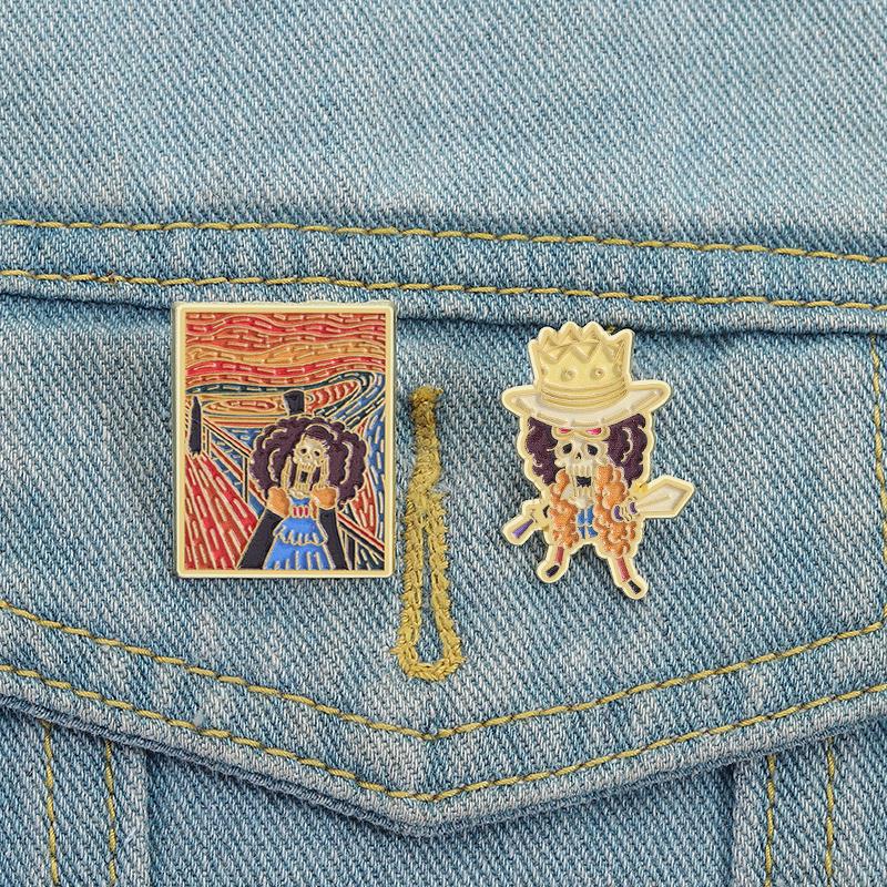 Anime Characters UV Print Pins Custom Skeleton Pirate Brooches Lapel Badges Clothes Punk Jewelry Gift for Friends