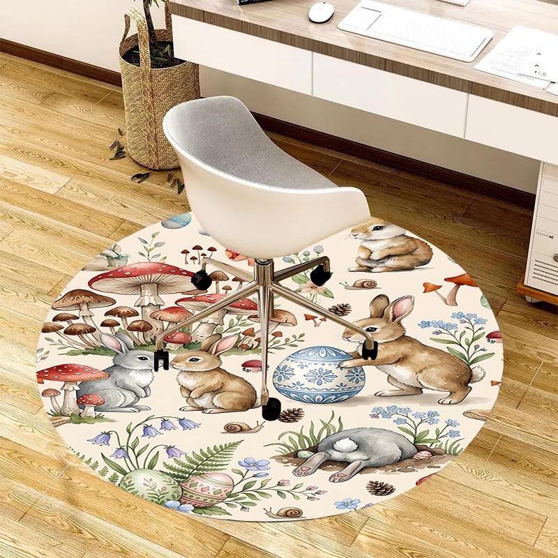 1PC Easter Bunny Rabbit Non-Slip Floor Round carpet, Office, family, bedroom, Large Area Rug Indoor Rugs,  Durable PolyesterH0350