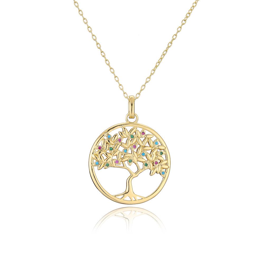 NEWBUY Trendy Zlatá Barva Dutý Design Strom Života Přívěsek Řetízek z Nerezové Oceli Náhrdelník Šperky s AAA Kubickým Zirkonem Pro Ženy Bijoux