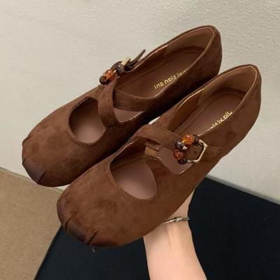 Fashion Elegant String Bead Buckle Flat Mary Jane Shoes Women Fashion Round Toe Cross Tied Designer Shoes Cozy Soft-sole Shallow Loafers