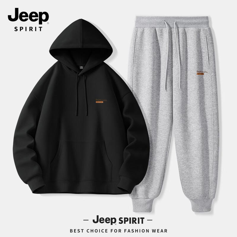 JEEP SPIRIT Men's 2025 Autumn Hooded Sweatshirt & Sweatpants Set
