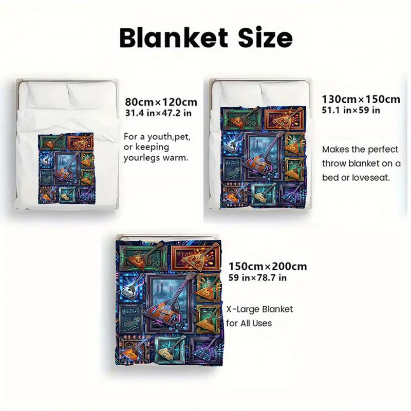Cyberpunk Musical Instruments 2D Flat Pattern Flannel Blanket, High Quality All Seasons, Home Decor, Warmth and Comfort, Perfect for Christmas Gifts.