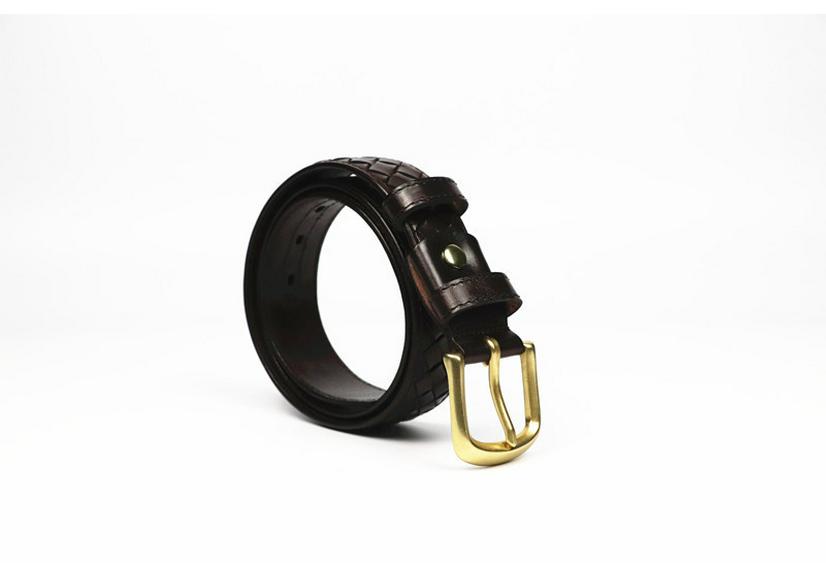 Men's Genuine Leather Woven Belt with Pure Copper Pin Buckle - Retro Casual Style