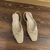 Fashion SUOJIALUN Summer New Women Slip On Mules Shoes Fashion Cane Weave Ladies Sandal Shoes Square Low Heel Outdoor Casual Slipper
