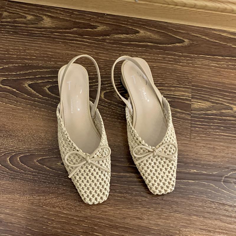 Fashion SUOJIALUN Summer New Women Slip On Mules Shoes Fashion Cane Weave Ladies Sandal Shoes Square Low Heel Outdoor Casual Slipper