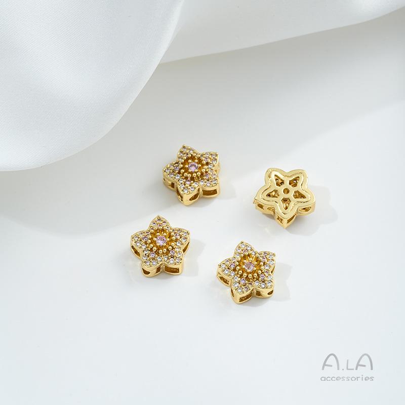 

Бусины-разделители из золота 14 карат с цирконием в виде бабочки, клевера, цветка вишни для изготовления жемчужных украшений своими руками