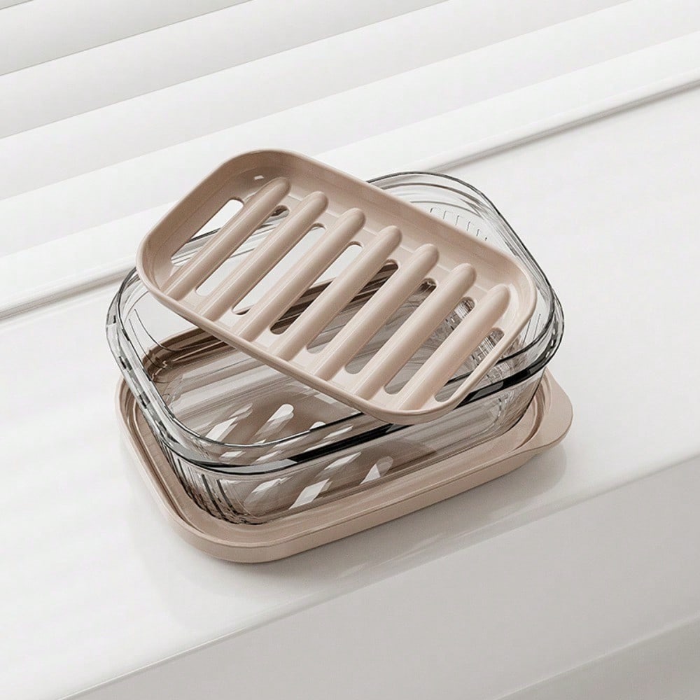 Soap Box with Lid Double Drain Box Soap Box Countertop Soap Rack Bathroom Shelf Soap Box with Drain