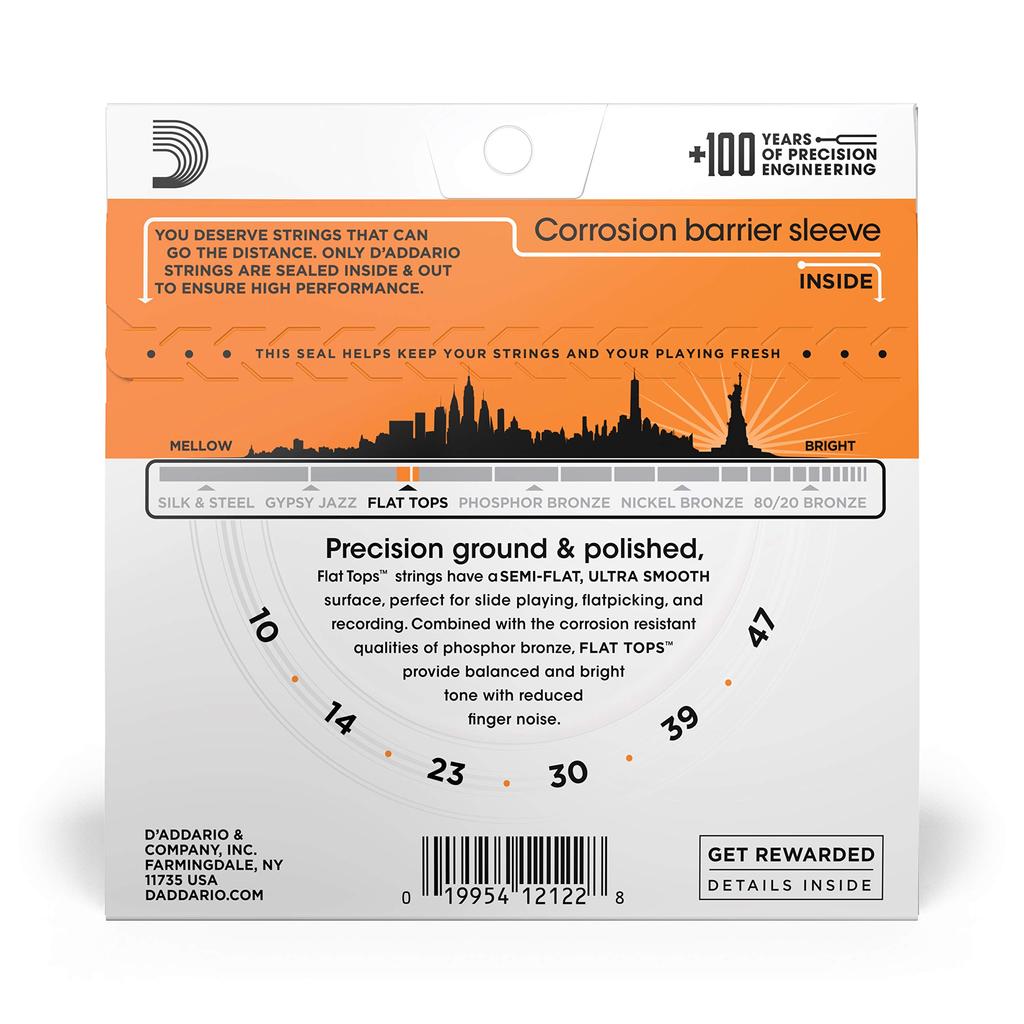 Acoustic Guitar Flat Phosphor Extra EFT15 D'Addario Strings, Tops, Bronze, Light, .010-.047,