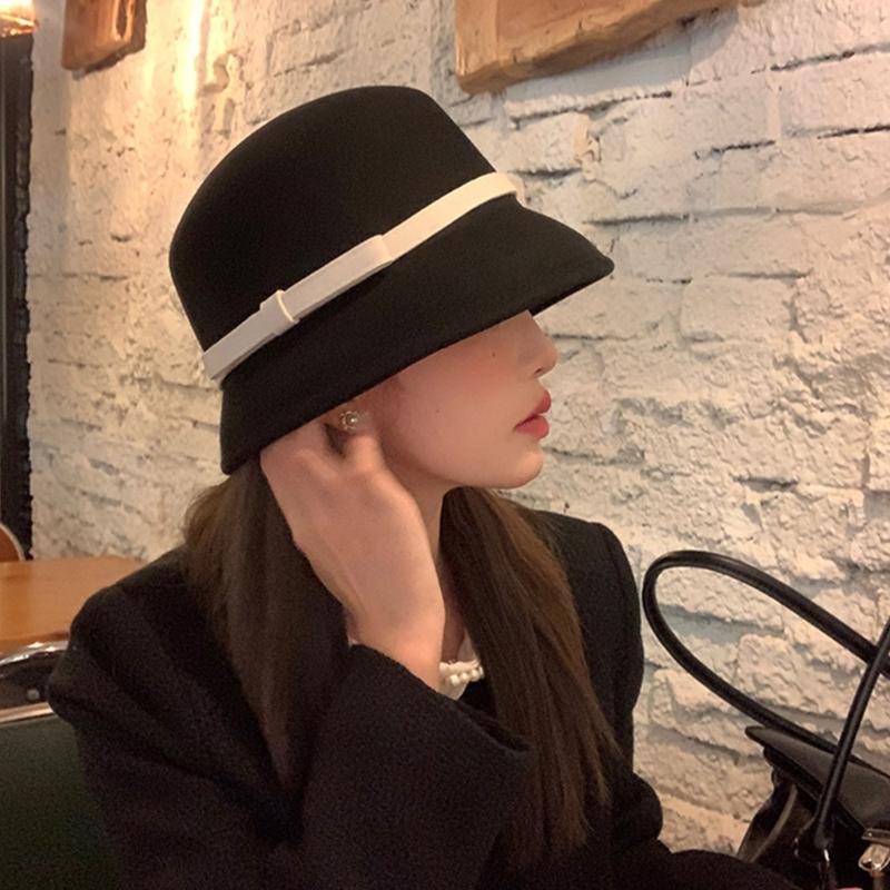 Princess Cloche Hat Handmade Woolen Hat Elegant Sun Hat Surprise Gift for Girlfriend for Vacations French Style