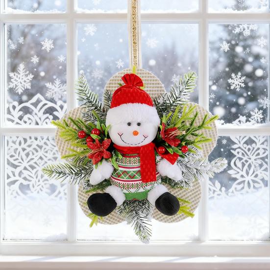 Christmas Plush Doll Door Hanging Decoration Cute Snowman/Santa Claus Wreath for Wall Front Door