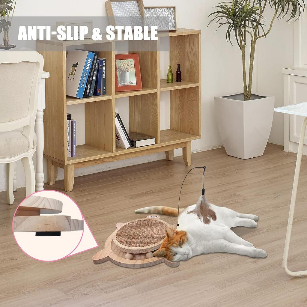 Petest Interaktives Katzenspielzeug Kratzspielzeug Natürliches Sisal Kratzbaum mit Katzenminz-Bällen, Kratzmatte mit Katzenspielzeug-Rolle, Schildkröten-Design