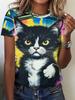 Women's Cute Dog Pattern T-shirt Cute Animal 3D Printed T-shirt Summer Fashion Loose Short Sleeve Round Neck Top