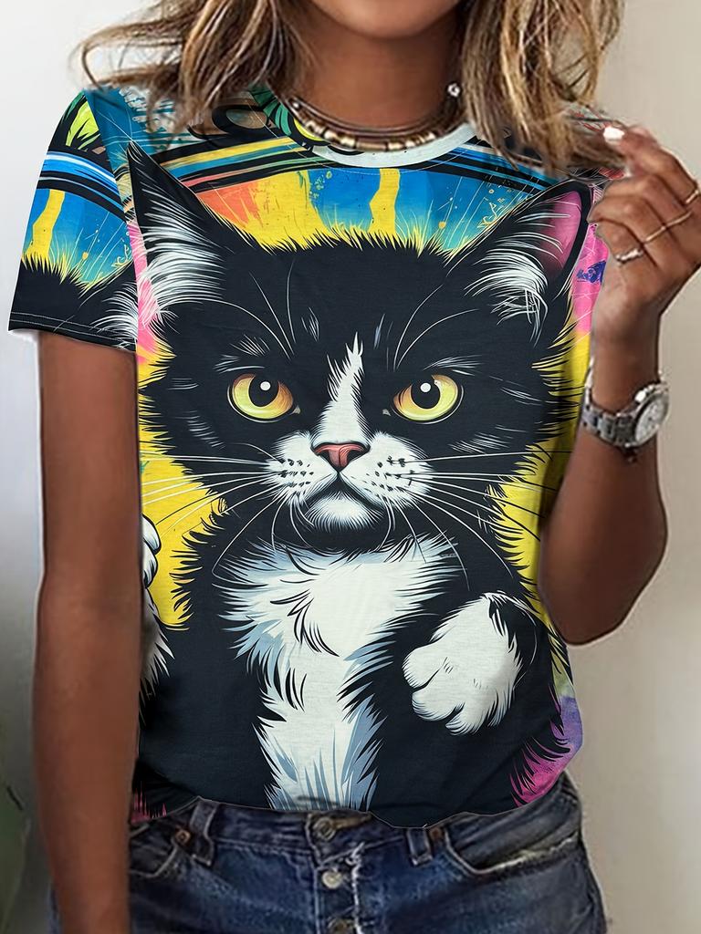 Women's Cute Dog Pattern T-shirt Cute Animal 3D Printed T-shirt Summer Fashion Loose Short Sleeve Round Neck Top