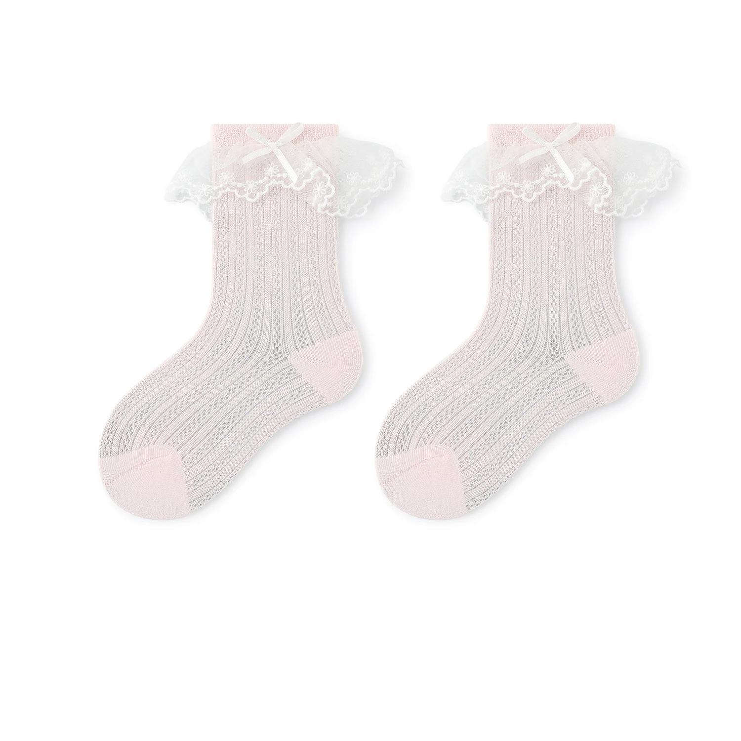 

Summer Sweet Princess Sock for Kids Girl Fashion Solid Color Ruffle Bow Calf Sock Baby Thin Breathable Soft Cotton Sock XXL (8-12Year) персиковий