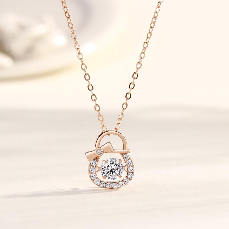S925 Sterling Silver Beating Heart Bow Pendant Necklace 925 Silver