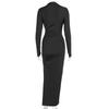 Sexy Mock Neck Side Split Long Dresses Women Slim Elegant Long Sleeved Package Hip Dress Spring Solid Evening Party Robes