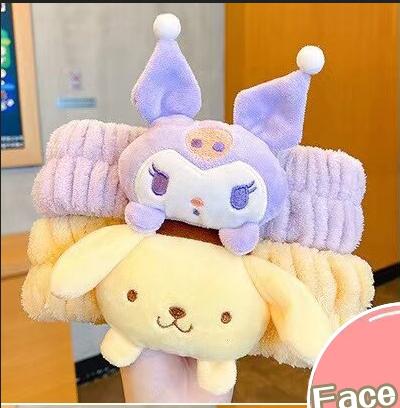  Cartoon Hairband Face Wash Makeup Hairband  Kuromi Plush Absorbent Headband Plush Towel Headband Decoration