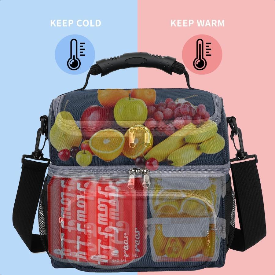 

FlowFly Двухслойная сумка-холодильник Изолированная сумка для ланча Взрослый ланч-бокс Большая сумка-тоут для мужчин и женщин С регулируемым ремнем Передний карман United States