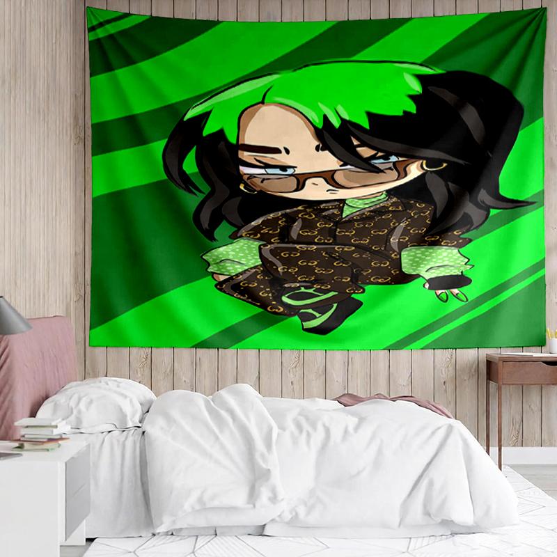 Billie-Eilish Print Tapestry, Backdrop, Easy Setup, Ideal for Bedroom, Office & Living Room, with Aesthetic Wall Hanging Decor.
