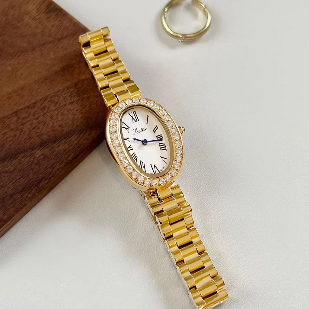 Vintage Oval Women Watches Stainless Steel Bracelet Wristwatch Luxury Roman Numeral Dial Elegant Small Dress Watch for Women