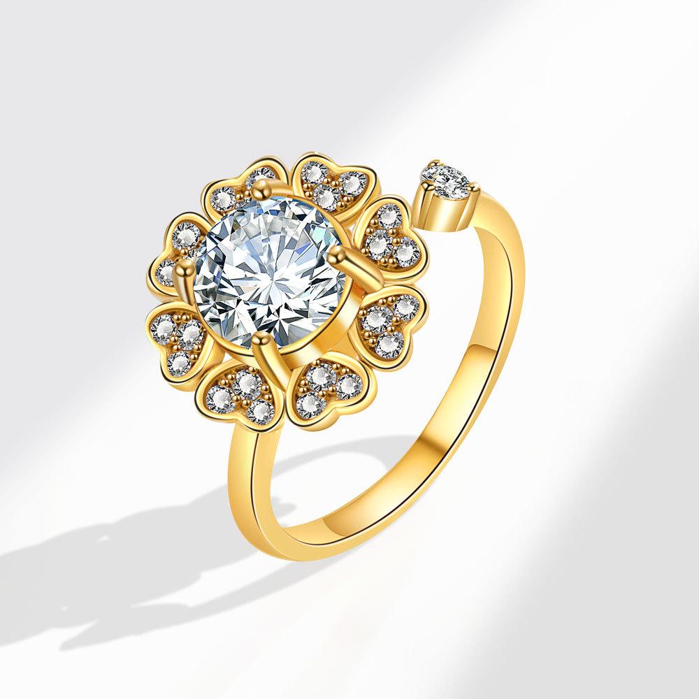 Rotating Open Ring For Women With Zircon Stone Lucky Turning Band Adjustable Fashion Jewelry Gift For Her Elegant Design opening adjustable золотой